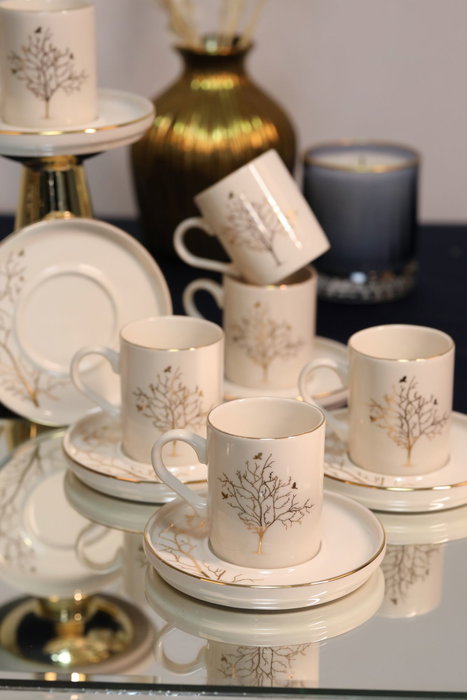 Hermia Hayat Ağacı Juego de tazas de café Blanco y dorado Hermia Hayat Ağacı Juego de tazas de café Blanco y dorado